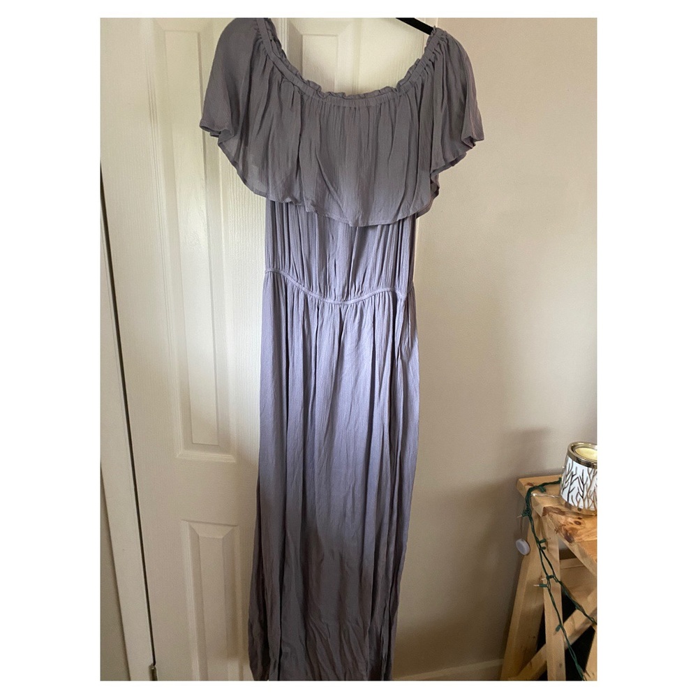 Entro Purple Gauzy Off Shoulder Maxi Dress